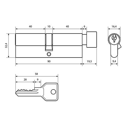 Стандарт Z.I.90В-5K (40Вх10х40) CP 5кл англ.ключ/верт. Цилиндровый механизм   от интернет площадки Гурумарт