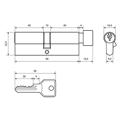 Стандарт Z.I.90В-5K (40Вх10х40) CP 5кл англ.ключ/верт. Цилиндровый механизм   от интернет площадки Гурумарт