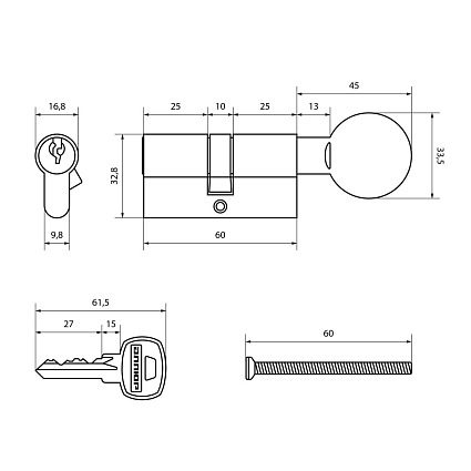 АЛЛЮР A.G 60-6К CP хром вертушка BLISTER Цилиндровый механизм от интернет площадки Гурумарт