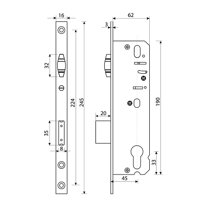 БУЛАТ ЗВ 5-1.45.00.16.08 нерж. сталь 45мм рол.зщ с/о, под ц/м Замок врезной б/руч   от интернет площадки Гурумарт
