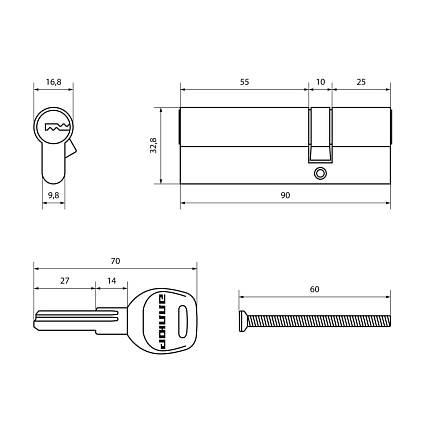 АЛЛЮР HD F 90-5К CP (30x60) хром перф.кл Цилиндровый от интернет площадки Гурумарт