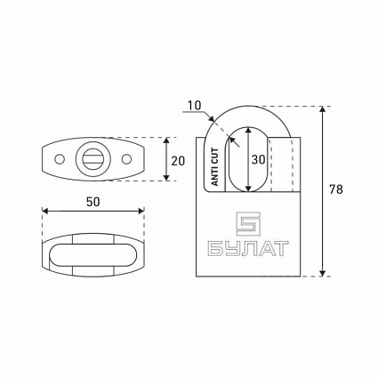 БУЛАТ ВС 3-У50 НС нержавеющая сталь 3кл. d=10мм Замок навесной   от интернет площадки Гурумарт