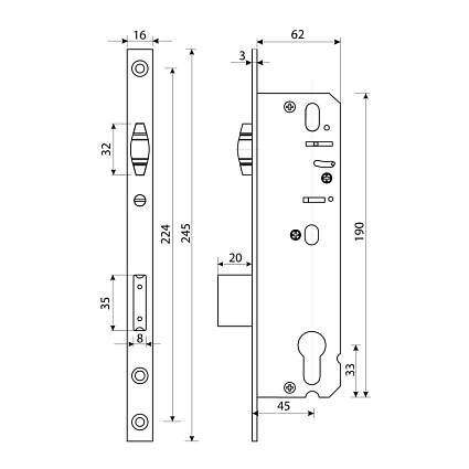 БУЛАТ ЗВ 5-1.45.00.16.08 нерж. сталь 45мм рол.зщ с/о, под ц/м Замок врезной б/руч   от интернет площадки Гурумарт