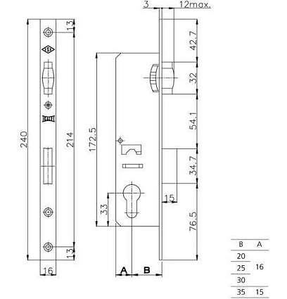 KALE 155/P 30mm W/B б/о никель б/накл.б/мех.секр.Замок врезной б/руч от интернет площадки Гурумарт