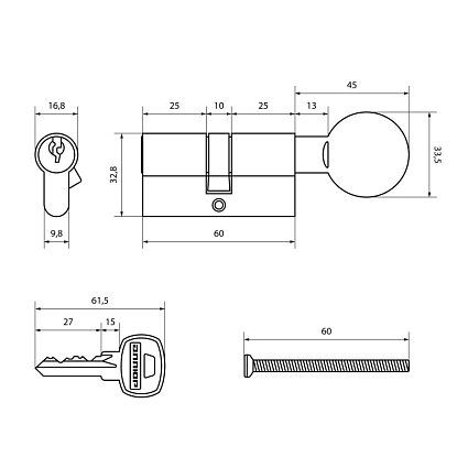 АЛЛЮР A.G 60-6К BP латунь вертушка BLISTER Цилиндровый механизм  от интернет площадки Гурумарт