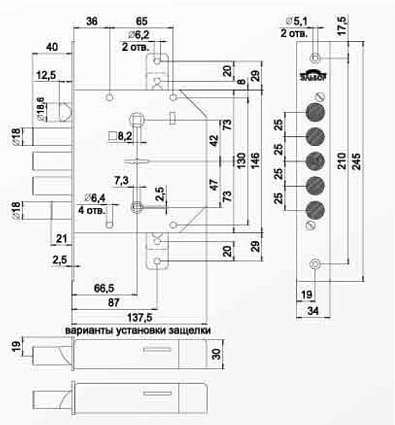 Замок врезной ЭЛЬБОР 1.06.43.5.5 (КЛ.6.11.08 НБ.Ч) ДЛИН.КЛ. ГРАНИТ ПРАВЫЙ ЗАДВ С/Т Б/О от интернет-площадки Гурумарт