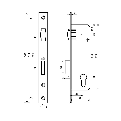 БУЛАТ ЗВ 5-1.35.00.23.08 нерж. сталь 35мм ролик.зщ под ц/м Замок врезной б/руч   от интернет площадки Гурумарт