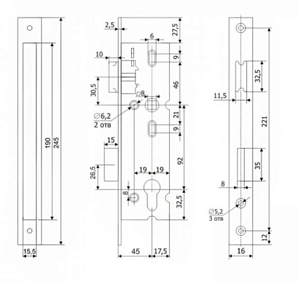 Гардиан PROFI 45.11.16 б/о без ц/м, м/о 92 мм Замок врезной б/руч   от интернет площадки Гурумарт