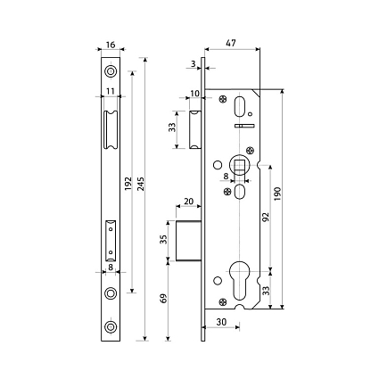 БУЛАТ ЗВ 4-1.30.92.16.08 нерж. сталь 30мм с/о, под ц/м, м/о 92мм Замок врезной б/руч   от интернет площадки Гурумарт