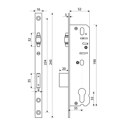 БУЛАТ ЗВ 5-1.35.00.16.08 нерж. сталь 35мм рол.зщ с/о, под ц/м Замок врезной б/руч   от интернет площадки Гурумарт