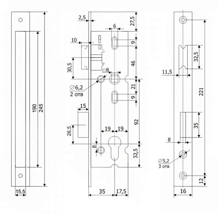 Гардиан PROFI 35.11.16 б/о без ц/м, м/о 92 мм Замок врезной б/руч   от интернет площадки Гурумарт