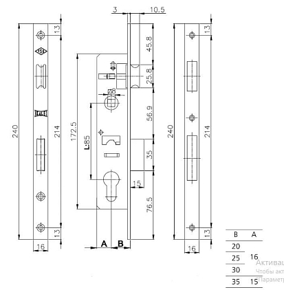 KALE 153/P 20mm W/B никель б/о, б/н, б/мех.секр м/о 85мм Замок врезной б/руч от интернет площадки Гурумарт