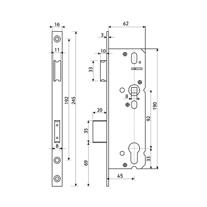 БУЛАТ ЗВ 4-1.45.92.16.08 нерж. сталь 45мм с/о, под ц/м, м/о 92мм Замок врезной б/руч   от интернет площадки Гурумарт