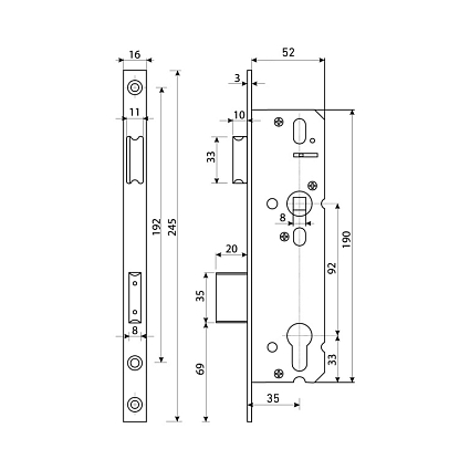 БУЛАТ ЗВ 4-1.35.92.16.08 нерж. сталь 35мм с/о, под ц/м, м/о 92мм Замок врезной б/руч   от интернет площадки Гурумарт