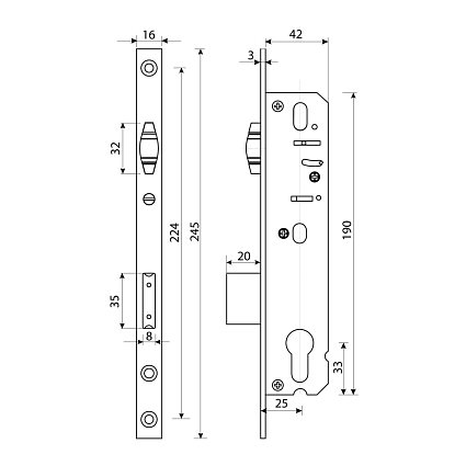 БУЛАТ ЗВ 5-1.25.00.16.08 нерж. сталь 25мм рол.зщ с/о, под ц/м Замок врезной б/руч   от интернет площадки Гурумарт