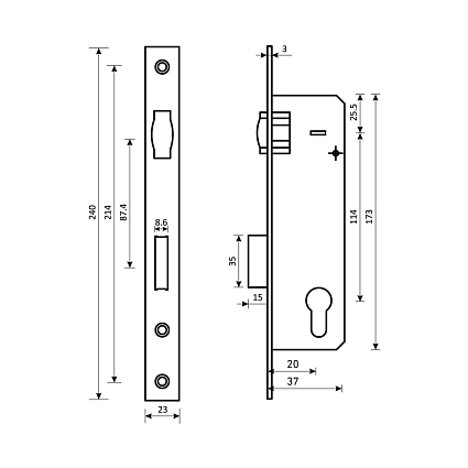 БУЛАТ ЗВ 5-1.20.00.23.08 нерж. сталь 20мм ролик.зщ под ц/м Замок врезной б/руч   от интернет площадки Гурумарт