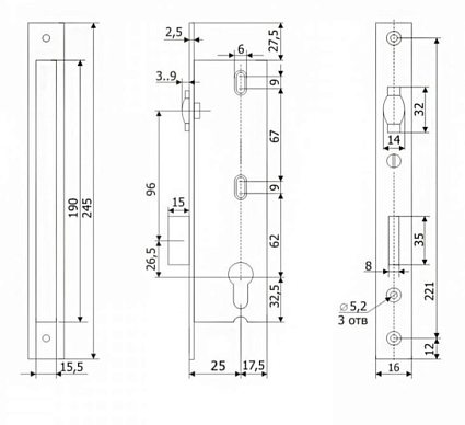 Гардиан PROFI 25.11Р.16 б/о без ц/м с/ролик.ЗЩ Замок врезной б/руч   от интернет площадки Гурумарт